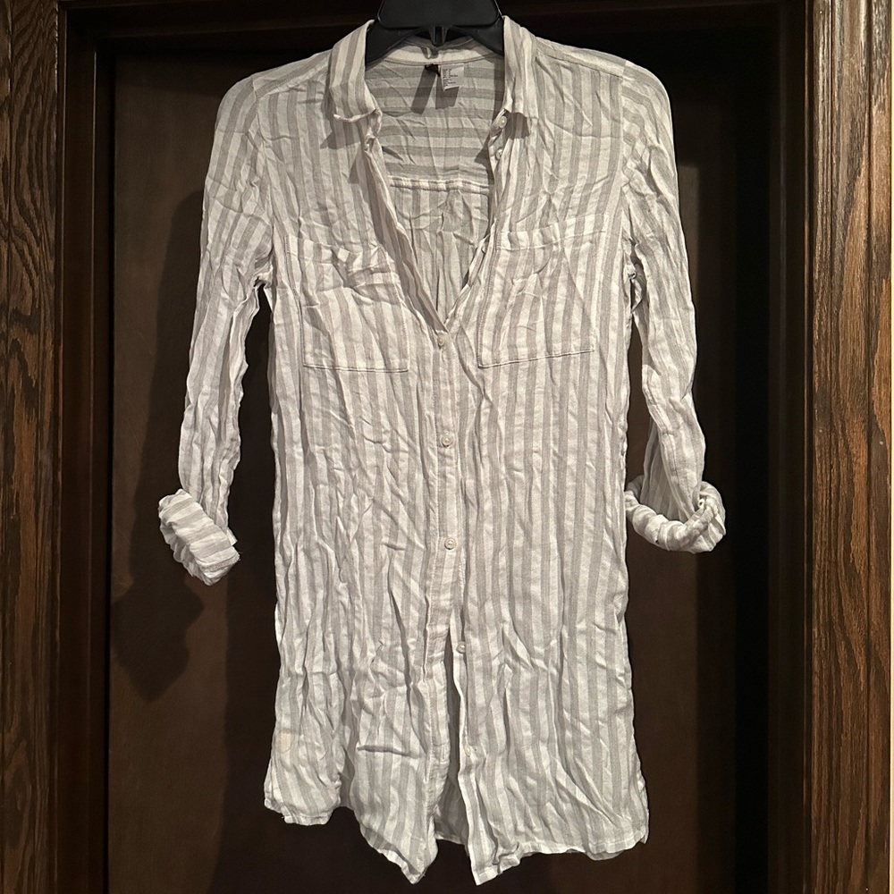 Long, striped button-up blouse